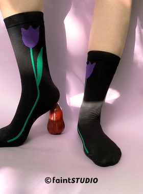 faint 郁金香袜子 原创设计 可爱花朵纯棉质感四季全棉针织女袜