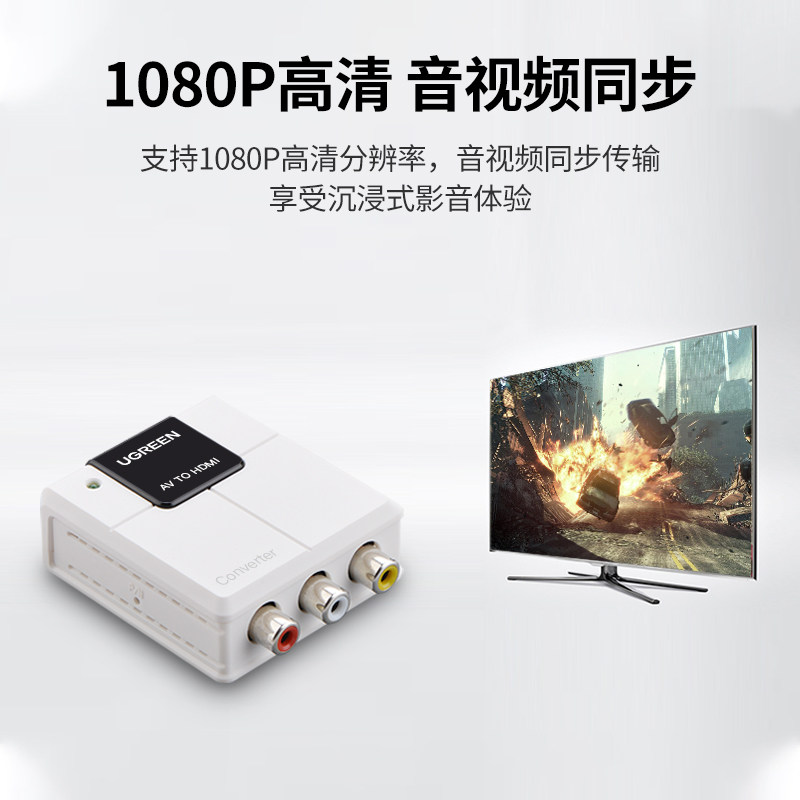 GREENLINK AV TO HDMI CONVERTER SET-TOP BOX CONNECTED TO TV MONITOR PROJECTOR RCA TO HDMI PORT HD VIDEO