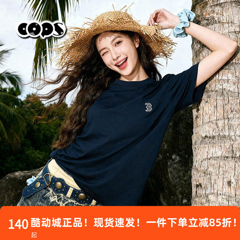 MLB夏季短袖T恤男女通用蓝色宽松圆领LOGO休闲百搭上衣3ATSB0163图片