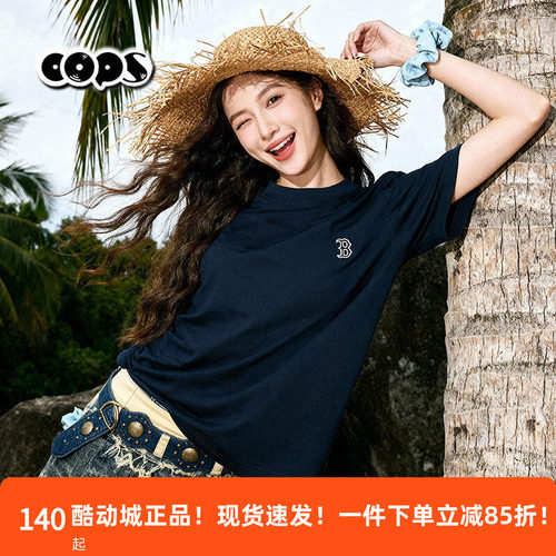 MLB夏季短袖T恤男女通用蓝色宽松圆领LOGO休闲百搭上衣3ATSB0163