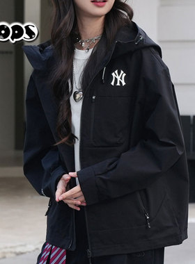 MLB外套春款新款男女背后大logo运动休闲防风连帽冲锋衣3AWJB0361