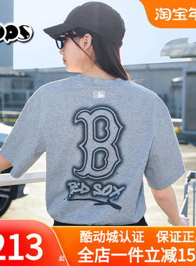 MLB短袖男女情侣25新款灰色大标涂鸦宽松运动休闲T恤3ATSB0353