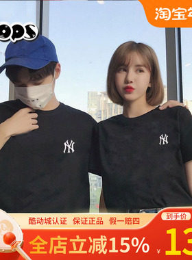 MLB黑色T恤男装NY女装小标新款运动服圆领休闲情侣短袖3ATSB0153