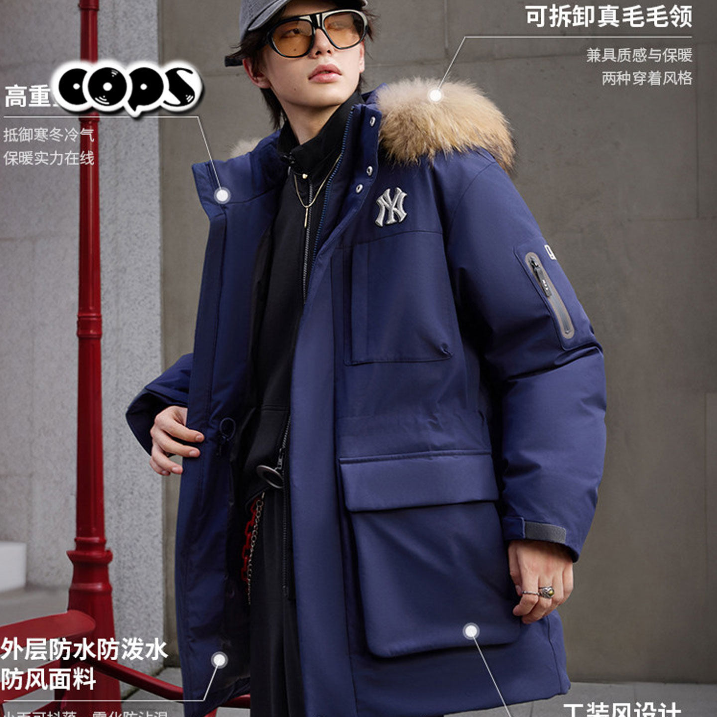 MLB蓝色700蓬鹅绒防风羽绒服