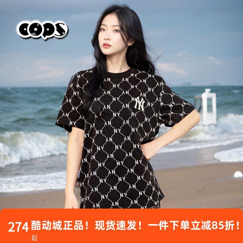 MLB黑色老花短袖女装上衣2025春季新款运动服休闲宽松半袖T恤男装 - 实物图