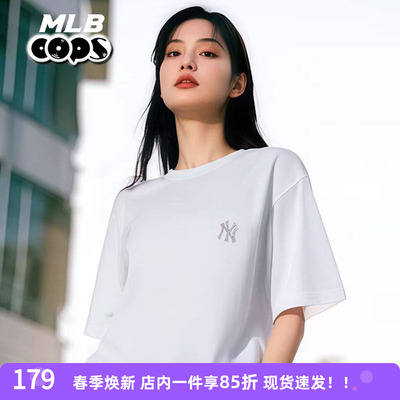 MLB短袖女装新款刺绣logo男士运动半袖休闲上衣圆领T恤3ATSB0163