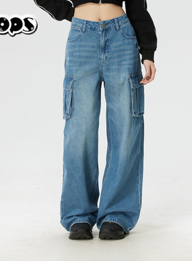 MLB牛仔裤女子NY刺绣26春夏新款阔腿裤直筒休闲工装长裤3FDPB0261