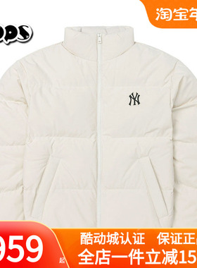 MLB短款羽绒服25冬季新款情侣款NY休闲宽松立领白色外套3ADJB2056