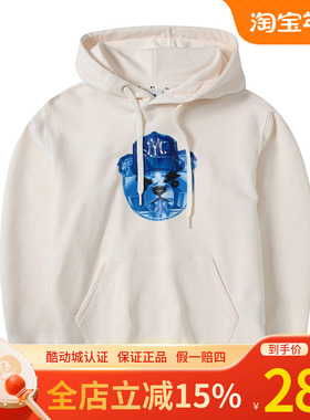 MLB情侣连帽卫衣2023新款NY嘻哈熊印花时尚男女套头帽衫3AHDE0131