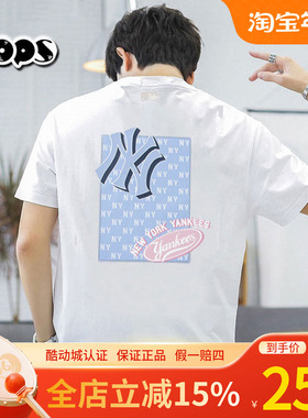 MLB男女情侣短袖25新款NY老花白色休闲圆领纯棉运动T恤3ATSM2153