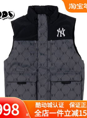 MLB男女装NY老花满印休闲背心情侣羽绒马甲2025冬季新款3ADVM0156
