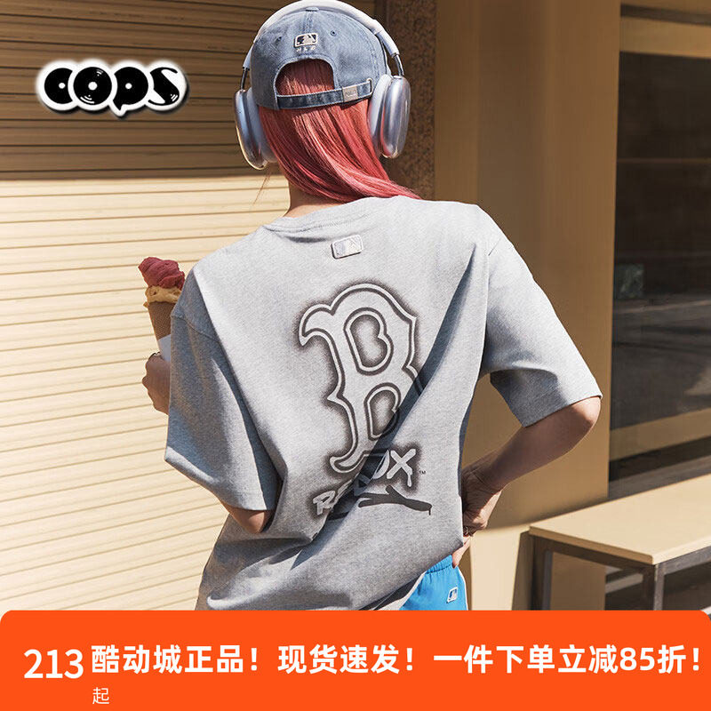 MLB灰色短袖男女情侣25新款大标涂鸦宽松运动休闲T恤3ATSB0353图片