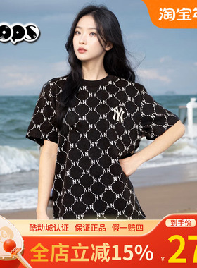 MLB黑色老花短袖女装上衣2025春季新款运动服休闲宽松半袖T恤男装