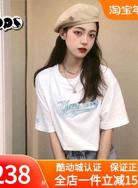 MLB情侣男女T恤25款NY复古字母时尚印花上衣NY圆领短袖3ATSM1453