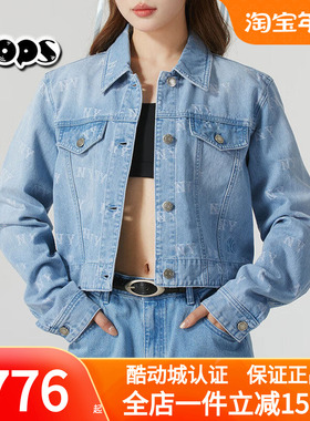 MLB女款牛仔外套25新款NY复古老花满印短款休闲运动夹克3FDKM0151