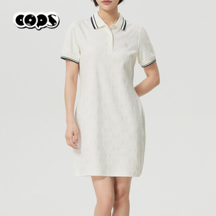 MLB运动连衣裙女翻领短袖短裙休闲POLO裙白色老花T恤裙3FOPM0163