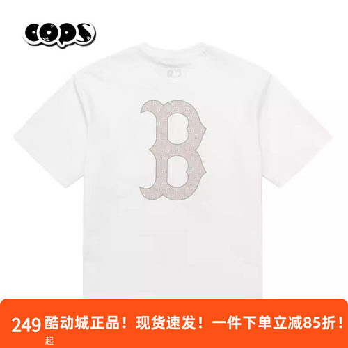 MLB专柜正品字母B大标短袖T恤男女通用休闲潮牌白色圆领3ATSM0463