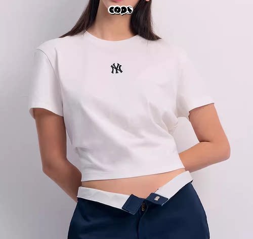 MLB男女情侣NY刺绣小标纯色短袖