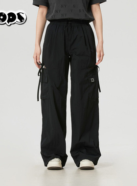 MLB黑色宽松阔腿裤女透气速干机能风跑步长裤户外运动裤3FWPB0563