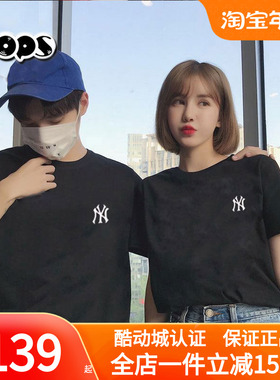 MLB黑色T恤男装NY女装小标新款运动服圆领休闲情侣短袖3ATSB0153