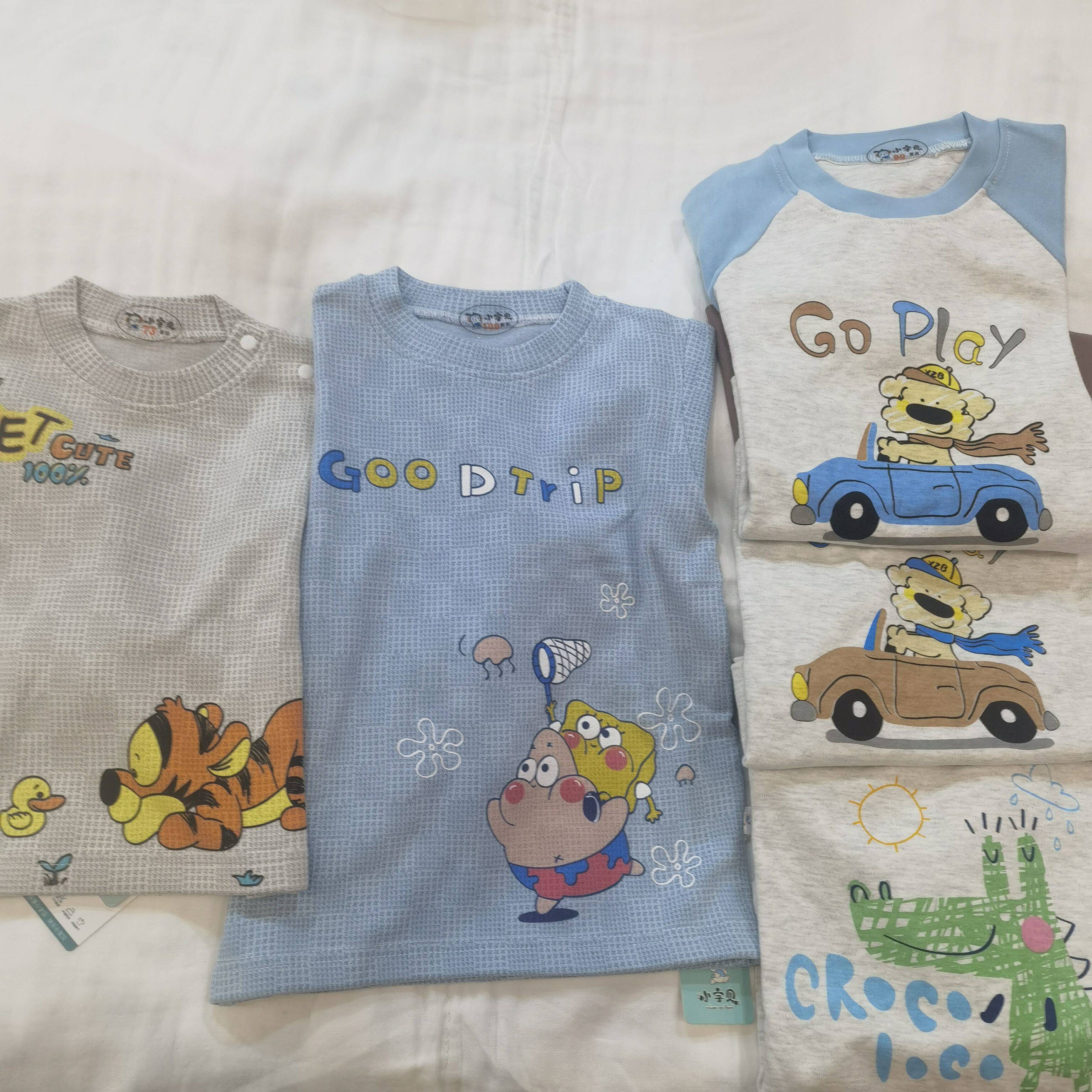 儿童春秋纯棉套头打底秋衣秋裤长袖T恤男女童棒球服莱卡纯棉衫裤