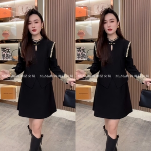 国风女装 蕾丝拼接气质时尚 2025新款 长袖 收腰显瘦连衣裙 冬季 新中式