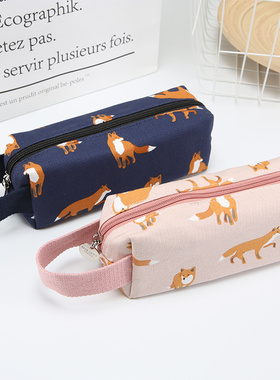 ins韩国版小清新手提笔袋女大学生高中可爱帆布大容量简约文具袋