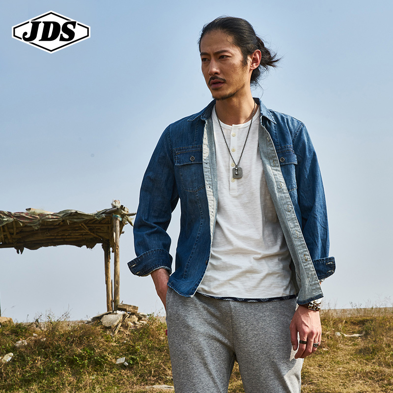 2020春秋季韩版牛仔衬衫男复古修身长袖大码宽松衬衣潮帅气牛仔衣