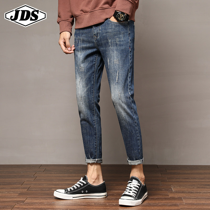做旧洗水九分牛仔裤男2020春季潮流修身休闲小脚男士9分裤子潮流