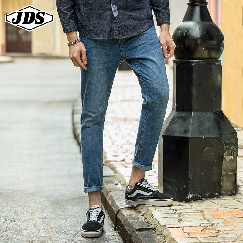 2020春季新款破洞牛仔九分裤男修身洗水做旧宽松弹力休闲小脚裤潮