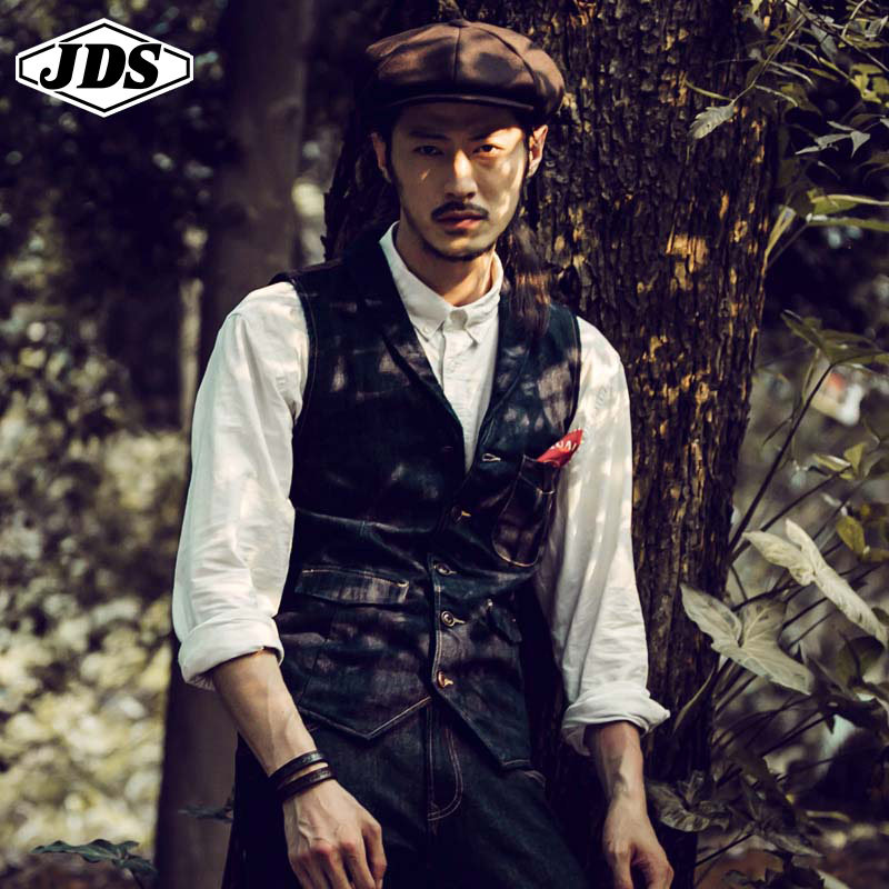 英伦风男士牛仔马甲男日系复古西装马夹外套修身型牛仔坎肩背心潮