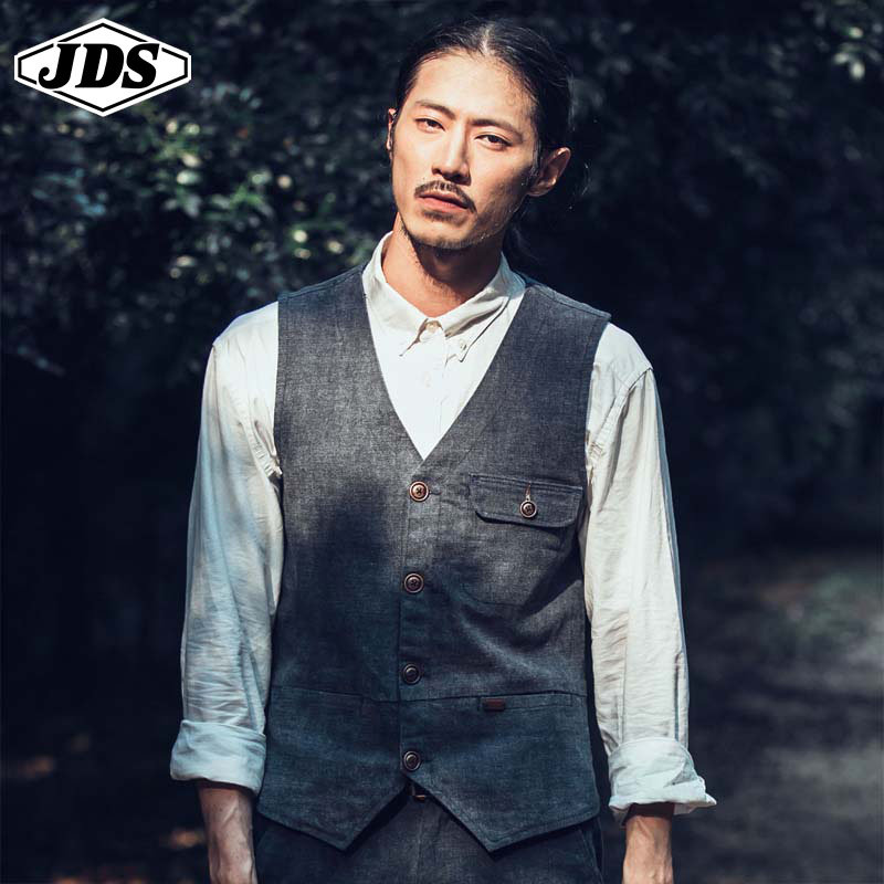 春季新款日系男士牛仔西装工装马甲男装牛仔外套休闲牛仔背心潮流