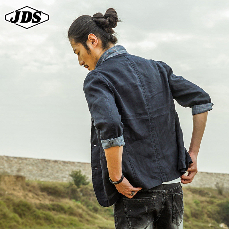 新款男士休闲西装青年日系中袖修身款小西服英伦时尚单西上衣外套