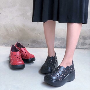 一席之地女鞋2022春夏新镂空洞洞花朵单鞋厚底松糕舒适胖宽脚百搭