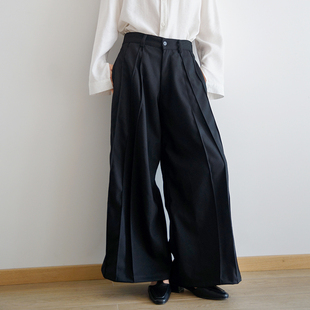 本相织物2025春新品薄款新中式黑色裙裤休闲裤中腰复古阔腿裤男女