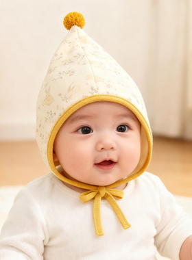 婴儿帽子春秋季纯棉无骨护耳帽新生儿初生0到1岁宝宝春天超萌胎帽
