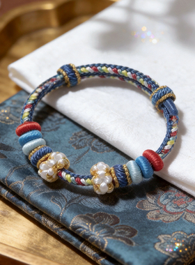 可穿孔径3mm蓝色手工编织手绳