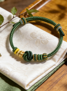 绿色酒窝结手绳简约手工编织绳