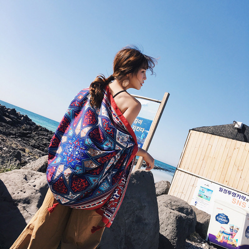 小清新丝巾两用大披肩女夏季海边拍照旅游度假薄款围巾防晒沙滩巾