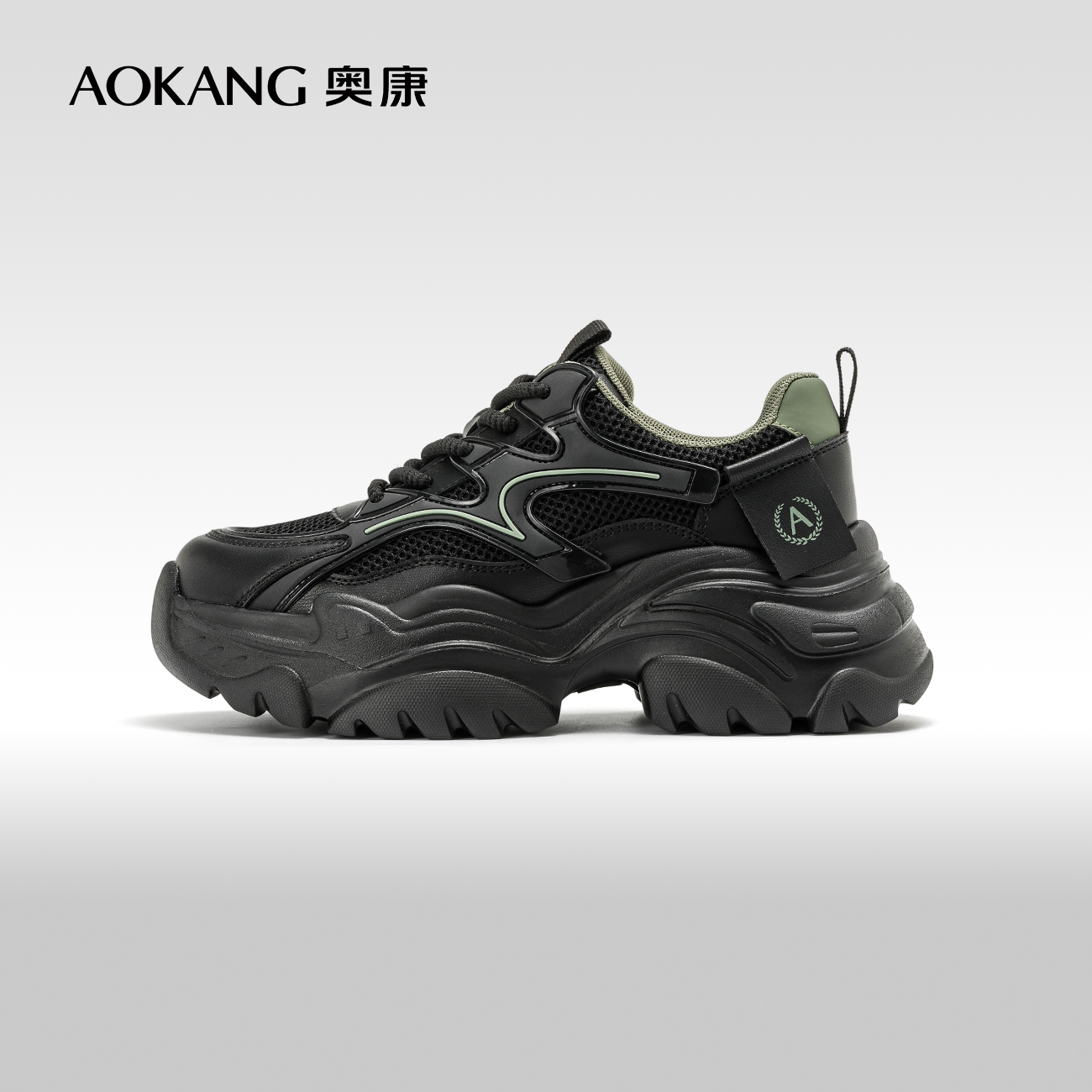 奥康系带圆头厚底休闲鞋