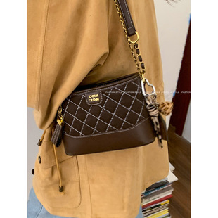 复古时尚 简约小方包百搭单肩斜挎包手机包 菱格链条包包女2025新款