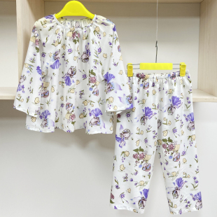 裁缝店选料定做女童套装女孩棉绸可爱长袖童装睡衣空调服家居服夏