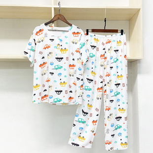 裁缝店选色定做男士成人绵绸睡衣短袖长裤棉绸套装家居服空调服夏