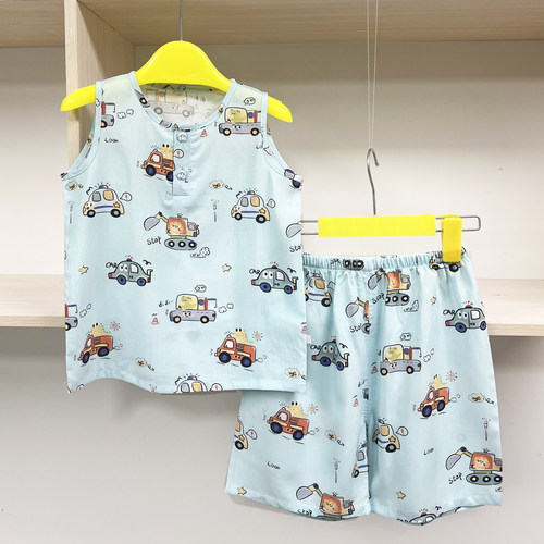 选色做儿童睡衣男女童宝宝家居服佰汇福棉绸背心短裤套装空调服夏