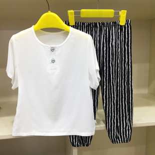 定做儿童睡衣佰汇福纯色条纹棉绸套装男孩女童女孩家居服空调服夏