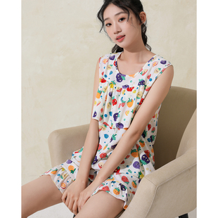 套装 防凸点防露点背心短裤 家居服 薄款 选料定做女士绵绸睡衣夏季