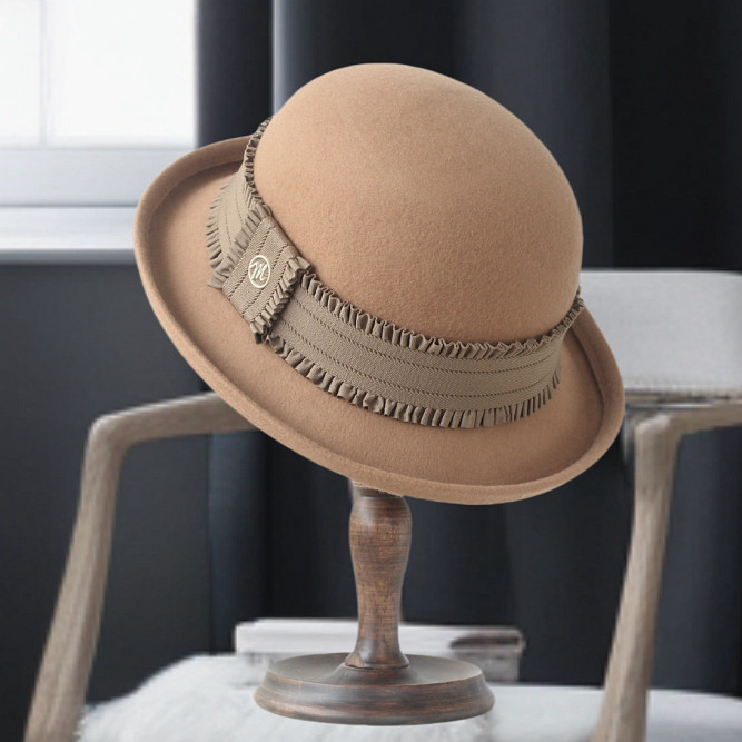 法式复古羊毛礼帽女秋冬卷边毛呢毡帽时尚渔夫帽女士盆帽百搭驼色