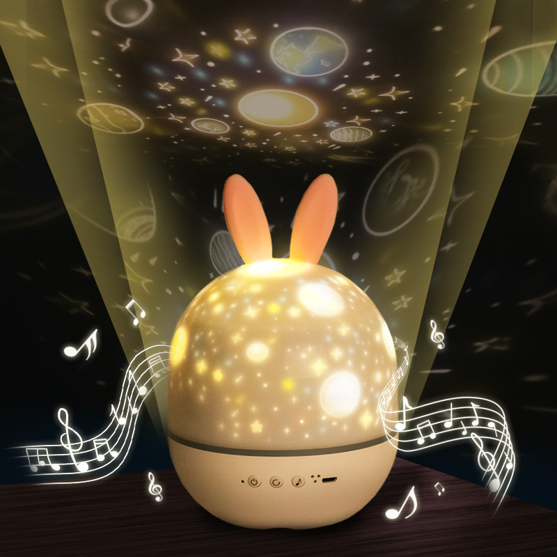 会发光的兔子星空投影灯安睡灯八音盒音乐玩具小孩儿童生日礼物女