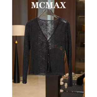 蕾丝设计师LXX 刘熊熊 上衣镂空V领开衫 长袖 W62396 跨龄魅力