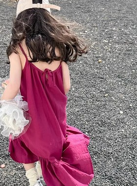 法国Fad Cardin女童连衣裙2024新款高级感夏季薄款吊带洋气红色裙